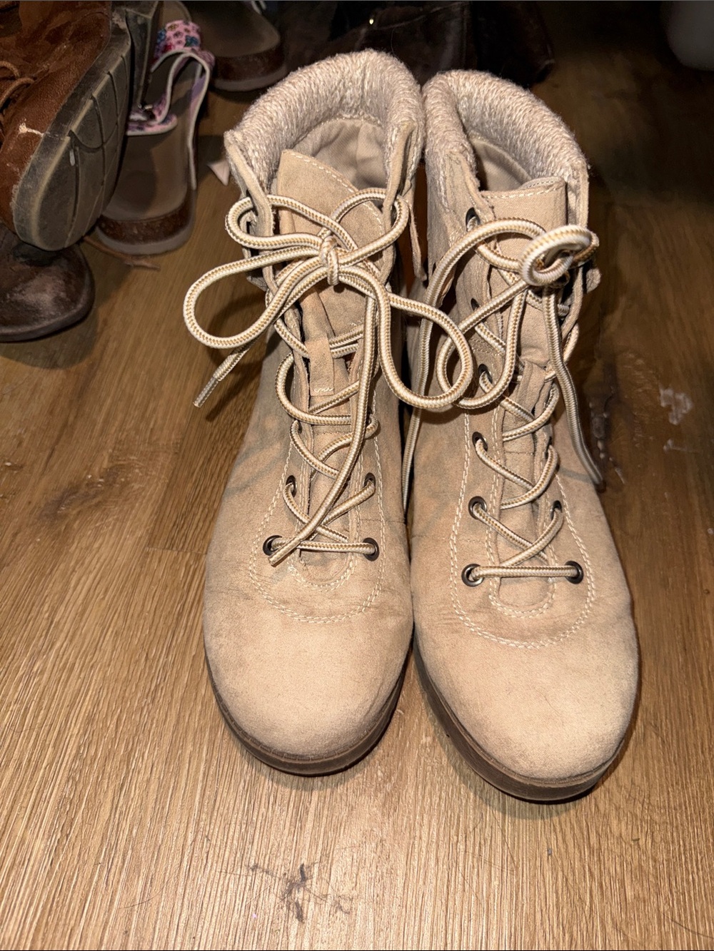 Women's Tan Suede Lace-Up Combat Boots
